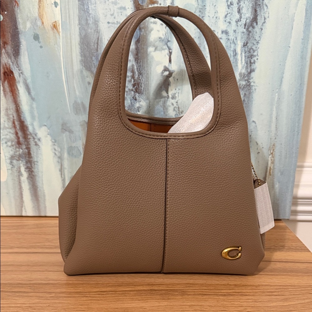 Coach Taupe Pebbled Leather Shoulder Bag with Gold Accent